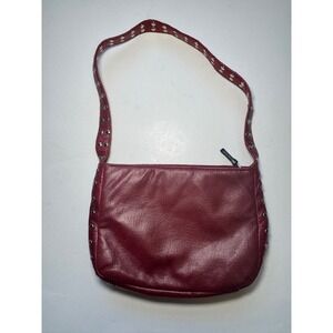 Chic Burgundy Faux Leather Shoulder Bag with Studs